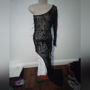 Source Unknown Black Sheer One-Shoulder Dress